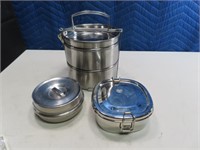(3) fancy Stainless Food Camp/Lunch 5"~8" containr