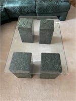 MCM Glass Coffee Table On Pedestals