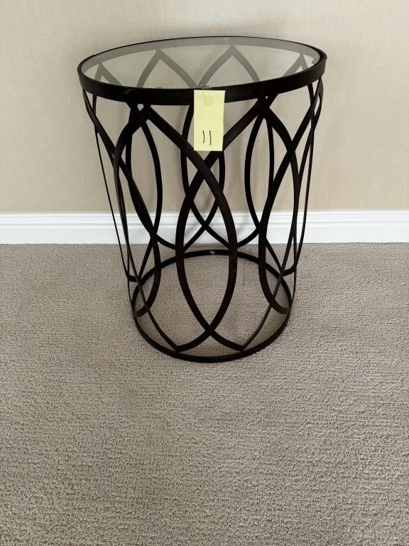 Metal Glass Top Round Side Table