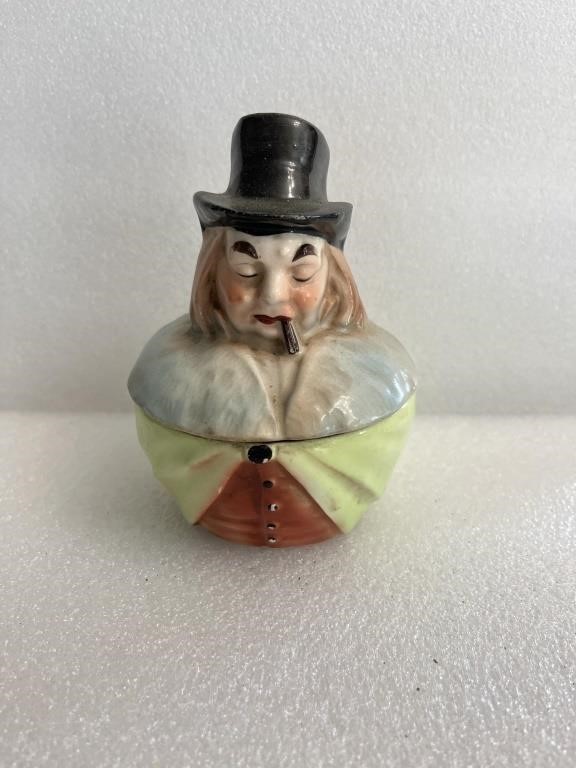 Antique Pottery Figural Tobacco Jar Humidor
