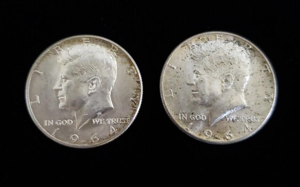 Pair of 1964 Silver Kennedy Half dollar coins