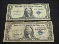 Pair of 1935 Star Note US paper money bills