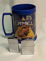 2 Zippo Lighters & Camel Mug