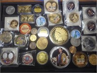 Large group of medals, bars, coins, and tokens.