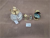 Vintage brass pieces and oil lantern