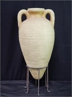 Ceramic texture 2 handled vase on metal stand