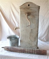 Vintage Well Pump & Galvanized Bucket