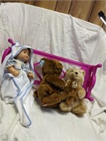 Doll Bed, Baby Doll, 3 New Bears