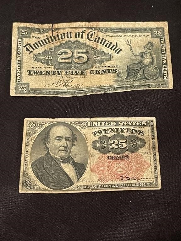 Antique  American and Canadian paper currency