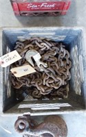 CRATE OF GOOD CHAINS AND HOOKS