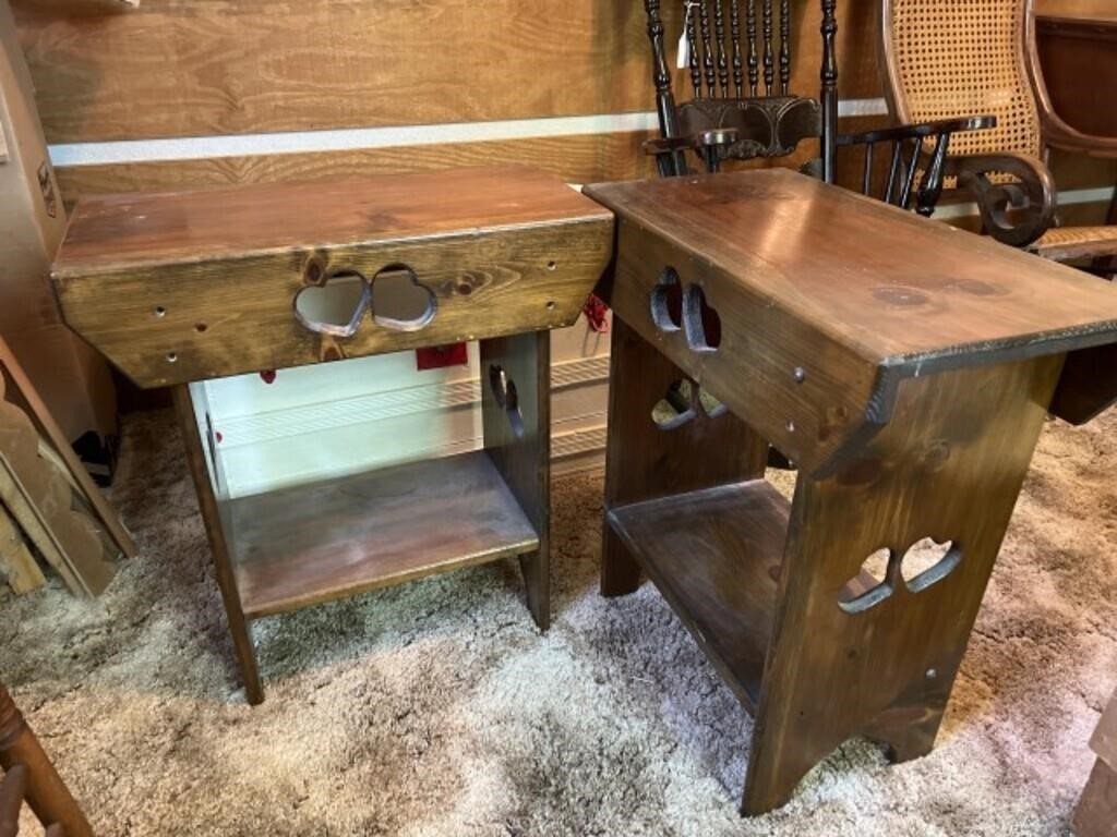 Pair of Pine End Tables & Pair of Wooden Candle