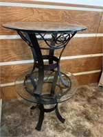 Pair of Glass Top End Tables with Cast Iron Bases