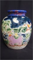 Karen Silton ceramic vase, Birds of Paradise