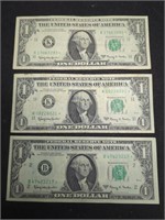 Three Star Note $1 Federal Reserve Note US paper