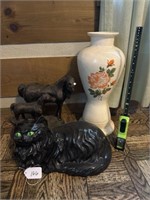Ceramic 2 Piece Vase & Ceramic Cat & Horse Figure