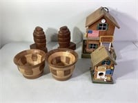Wood Bird Houses, Wood Bowls & Book Ends