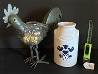 Decorative Rooster Candle Holder & Stoneware Crock
