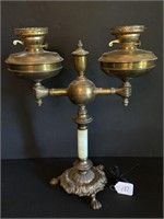Unusual Brass Onyx Double Oil Lamp