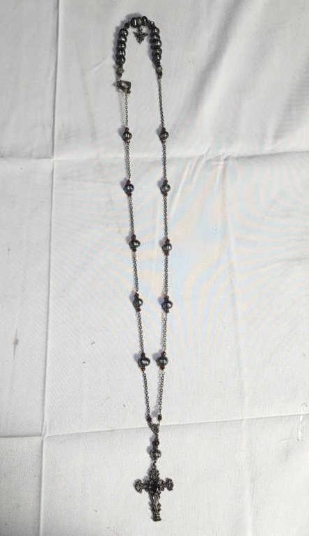 925 silver cross on beaded necklace