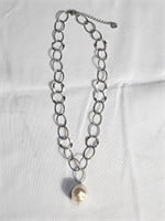 Hand-hammered 925 sterling & pearl necklace