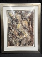 Signed mixed media on paper nude sketch and