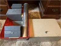 Metal Document Box with Key, Metal Boxes, Etc.