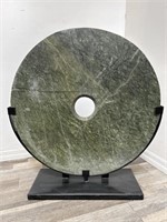 Massive Chinese Bi green stone disk on metal