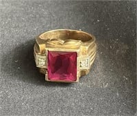 10k gold ring with diamonds and a ruby ring size 7