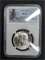 1964-D Kennedy Silver Half Dollar coin NGC MS64