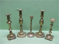 Five Brass Candlestick Holders
