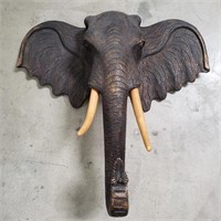 Wood carved elephant head
