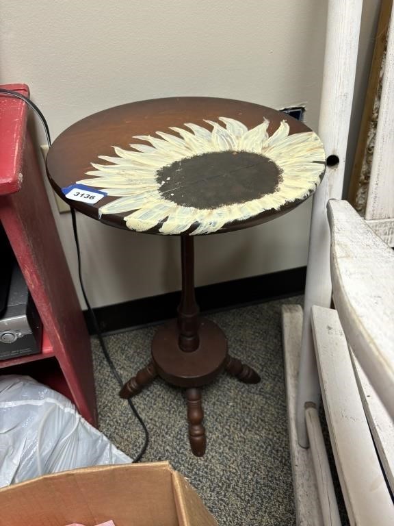 side table with sunflower painted on top 22"tall