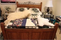 Oak & Metal Full Size Bed Complete with nice quilt