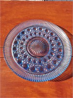Indiana Blue Glass Platter button cane glass