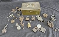 Large group of antique locks and keys with metal