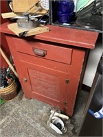 small red cabinet 1 door 1 drawer 24" x 16" x 31:t