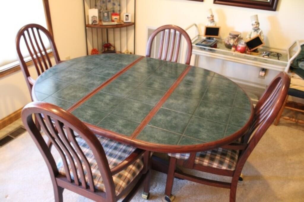 Tile Top Dinette Table with (4) Rolling Chairs