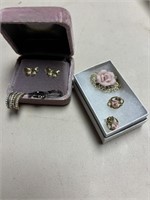2 pair earrings and rose earring/necklace set and
