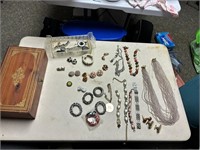 lot of costume jewelry and wooden jewelry box