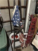 4.5ft wood ladder with metal star, flag, lights,