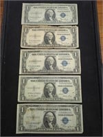 Five 1935 US $1 Silver Certificate paper money