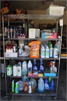 Large Lot of Cleaning Items on Rolling Shelf