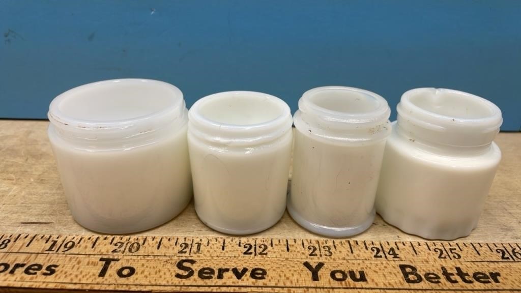 4 Vintage Milk Glass Cosmetic Jars (no lids)