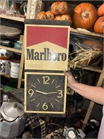 Marlboro cigarette sign, with clock 26 x 11.5"