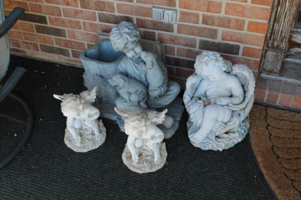 Cherub Statues and Boy with Dogs Statue