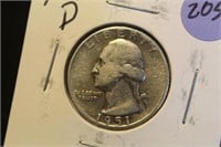 1951-D Washington Silver Quarter