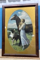 Large Famed Picture of Lady Horse & Dog (22" x
