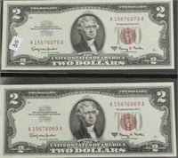 TWO GEM CONSECUTIVE SERIAL # 2 $ RED SEALS