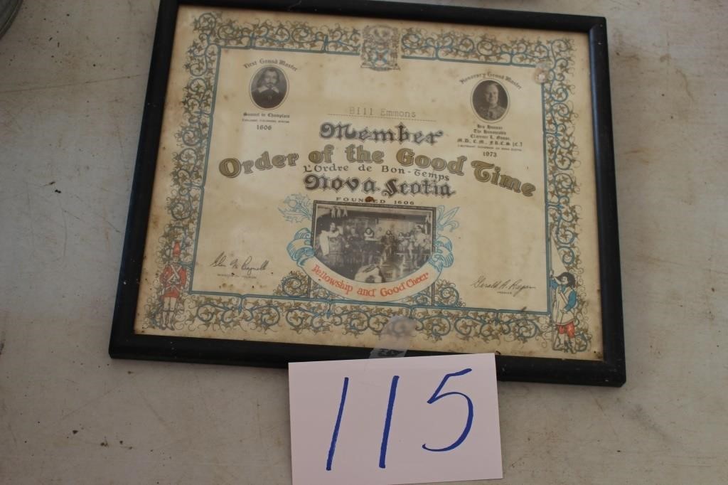 ANTIQUE ORDER OF THE GOOD TIME CERTIFICATE
