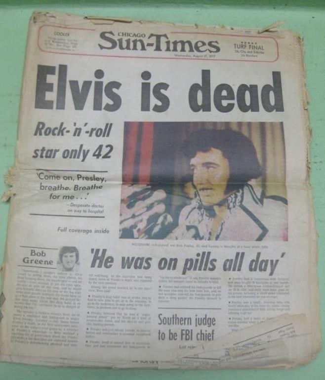1977 Chicago Sun Times - Elvis Is Dead Newspaper
